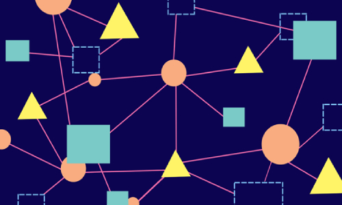 colored shapes connected by lines