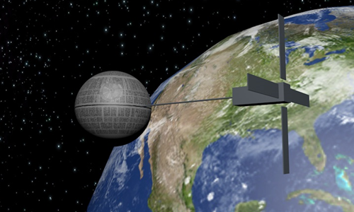 Render of satellite on orbit around Earth