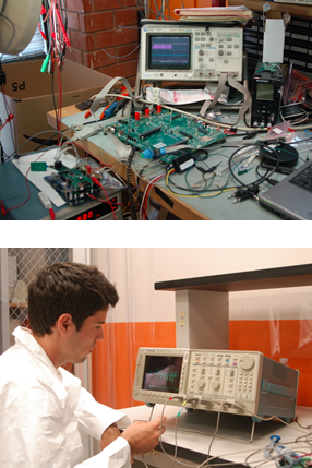 facilities-5 (top) Oscilloscope and Cicuit Board (bottom) Stuent Working with Oscilloscope