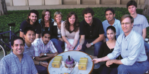 SERC Team showing model of the lunar lander prototype