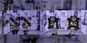 Two cube satellites inside the International Space Station