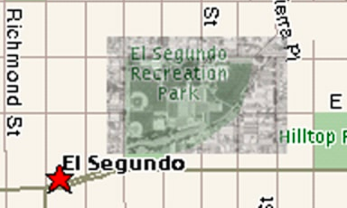 Map of El Segundo with a red star