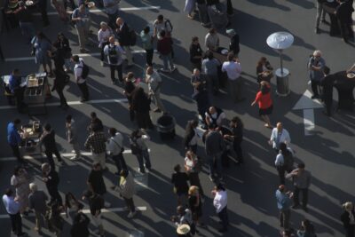 Overhead shot of guests at AI Index event