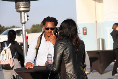 Guests eating at table