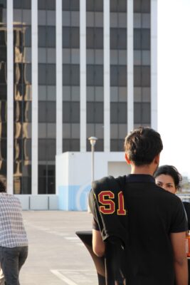 People talking at party