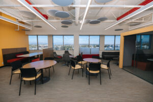 Office interior with modern workspaces