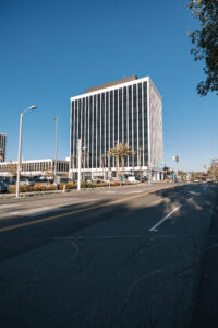 Exterior view of the MDR building with a clear blue sky