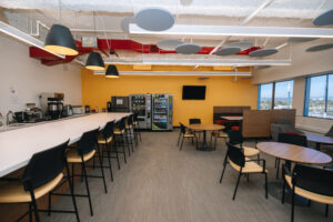 Interior view of office building with modern furniture