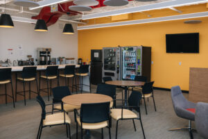 Office interior with modern design and seating area